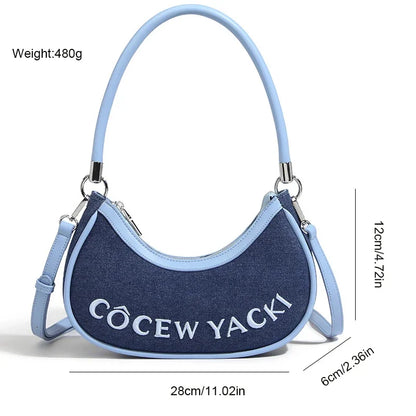 Denim armpit 2024 versatile women's fashion retro high-end niche single shoulder crossbody crescent bag