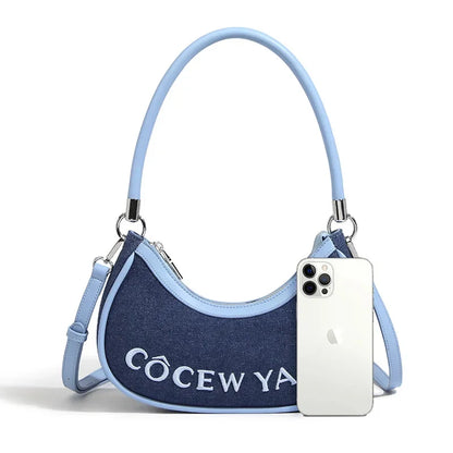 Denim armpit 2024 versatile women's fashion retro high-end niche single shoulder crossbody crescent bag