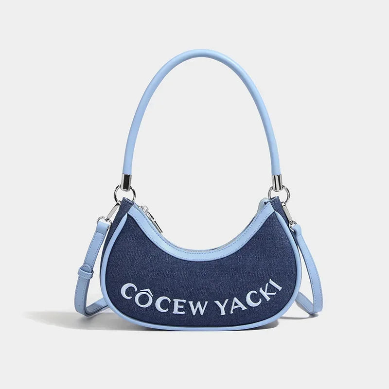 Denim armpit 2024 versatile women's fashion retro high-end niche single shoulder crossbody crescent bag
