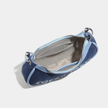 Denim armpit 2024 versatile women's fashion retro high-end niche single shoulder crossbody crescent bag