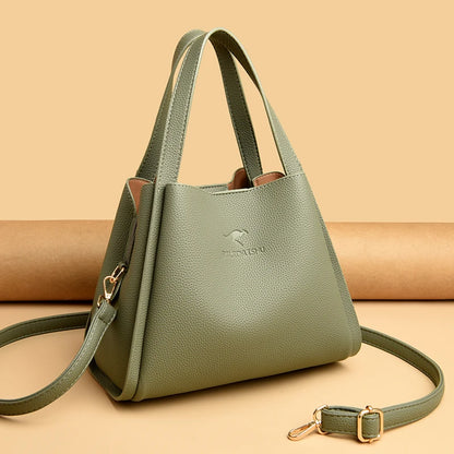 Designer 3 Layers Soft Leather Ladies Handbags Fashion Women Shoulder Crossbody Bags Quality Leather Female Messenger Tote Sac