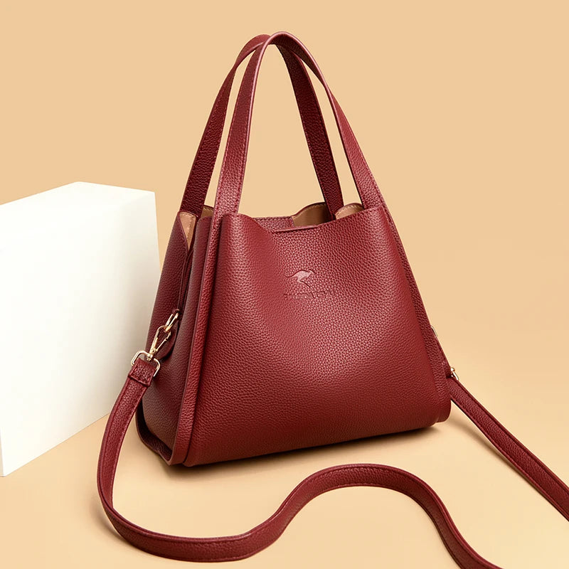 Designer 3 Layers Soft Leather Ladies Handbags Fashion Women Shoulder Crossbody Bags Quality Leather Female Messenger Tote Sac