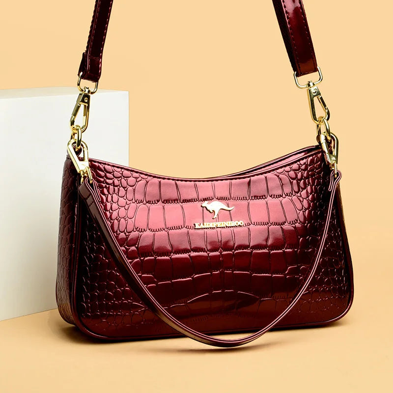 Designer Crocodile Pattern Patent Leather Women's Handbag Luxury Shoulder Crossbody Bag for Women 2023 Female Messenger Tote Sac