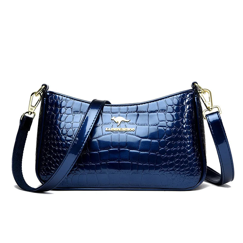 Designer Crocodile Pattern Patent Leather Women's Handbag Luxury Shoulder Crossbody Bag for Women 2023 Female Messenger Tote Sac