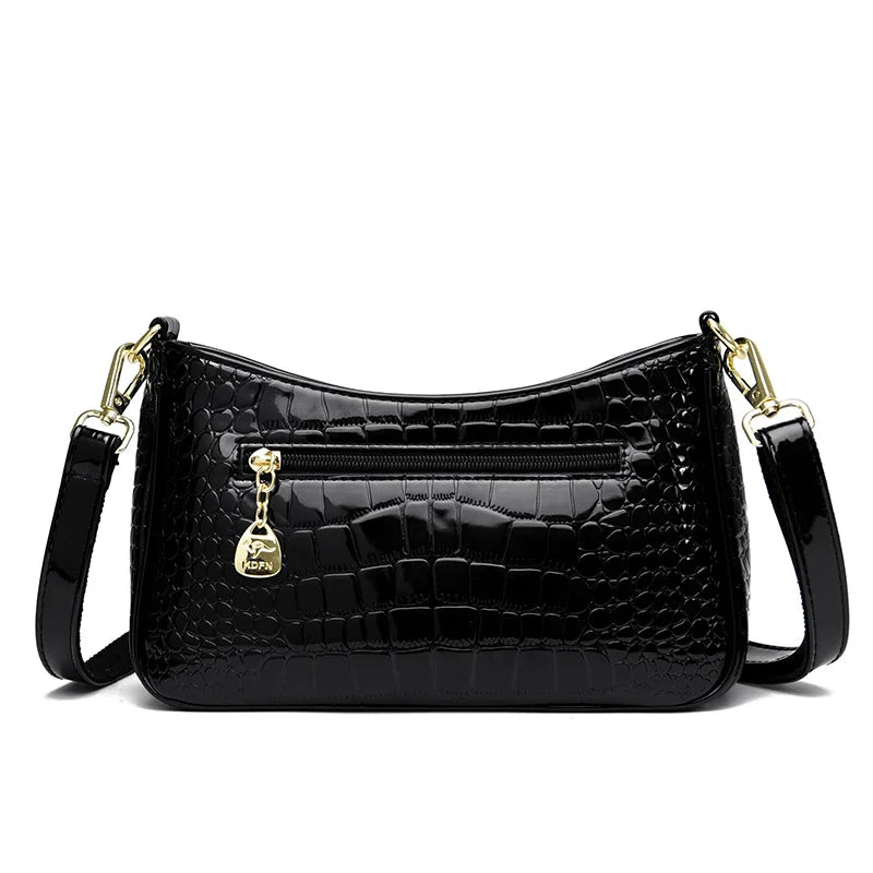 Designer Crocodile Pattern Patent Leather Women's Handbag Luxury Shoulder Crossbody Bag for Women 2023 Female Messenger Tote Sac