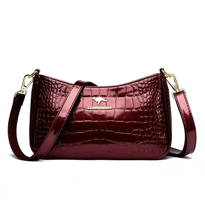 Designer Crocodile Pattern Patent Leather Women's Handbag Luxury Shoulder Crossbody Bag for Women 2023 Female Messenger Tote Sac