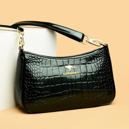 Designer Crocodile Pattern Patent Leather Women's Handbag Luxury Shoulder Crossbody Bag for Women 2023 Female Messenger Tote Sac
