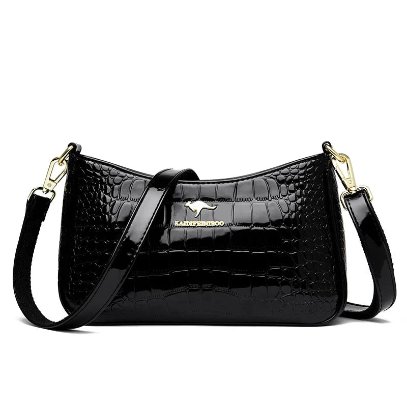 Designer Crocodile Pattern Patent Leather Women's Handbag Luxury Shoulder Crossbody Bag for Women 2023 Female Messenger Tote Sac