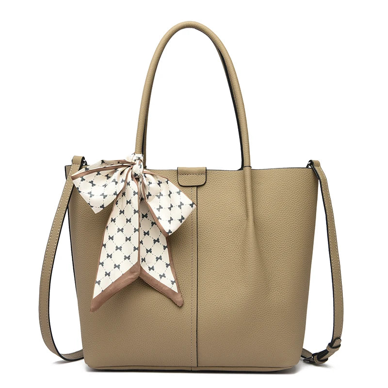Designer Large Capacity Cowhide Women's Bag Tote Bag Luxury Genuine Leather Women Shoulder Messenger Bags Ribbon Female Handbags