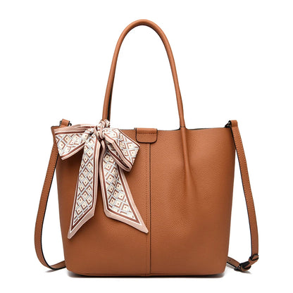 Designer Large Capacity Cowhide Women's Bag Tote Bag Luxury Genuine Leather Women Shoulder Messenger Bags Ribbon Female Handbags