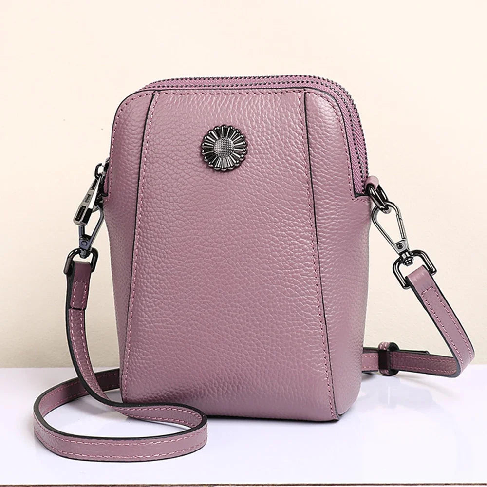 Designer Leather Small Crossbody Bags for Women Double Zipper Cell Phone Purses Ladies Travel Shopping Shoulder Satchel Handbags