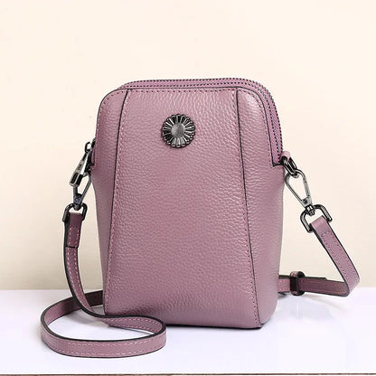 Designer Leather Small Crossbody Bags for Women Double Zipper Cell Phone Purses Ladies Travel Shopping Shoulder Satchel Handbags