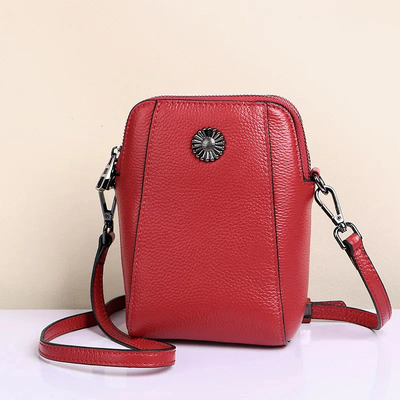Designer Leather Small Crossbody Bags for Women Double Zipper Cell Phone Purses Ladies Travel Shopping Shoulder Satchel Handbags