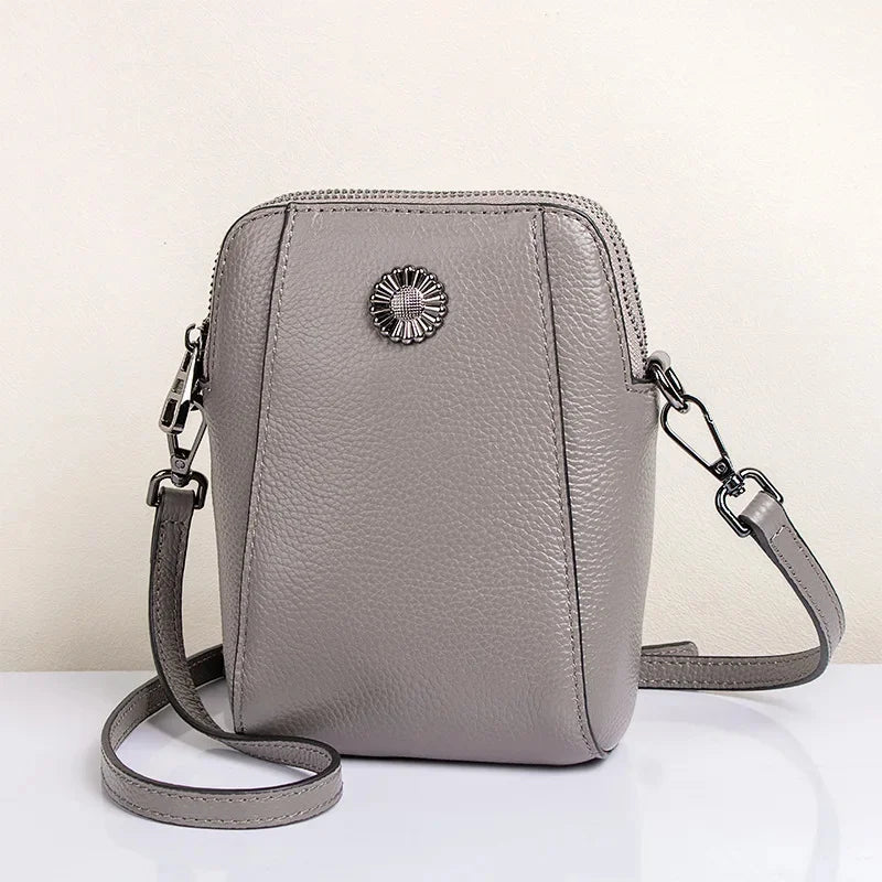 Designer Leather Small Crossbody Bags for Women Double Zipper Cell Phone Purses Ladies Travel Shopping Shoulder Satchel Handbags