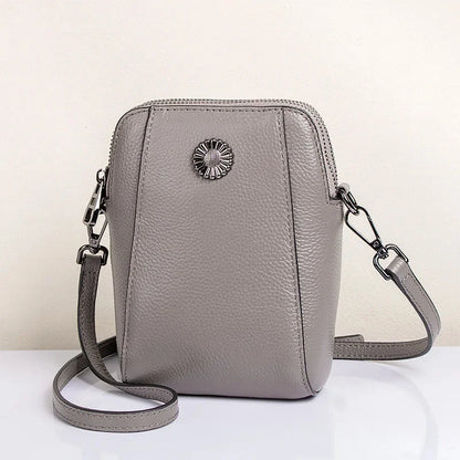 Designer Leather Small Crossbody Bags for Women Double Zipper Cell Phone Purses Ladies Travel Shopping Shoulder Satchel Handbags