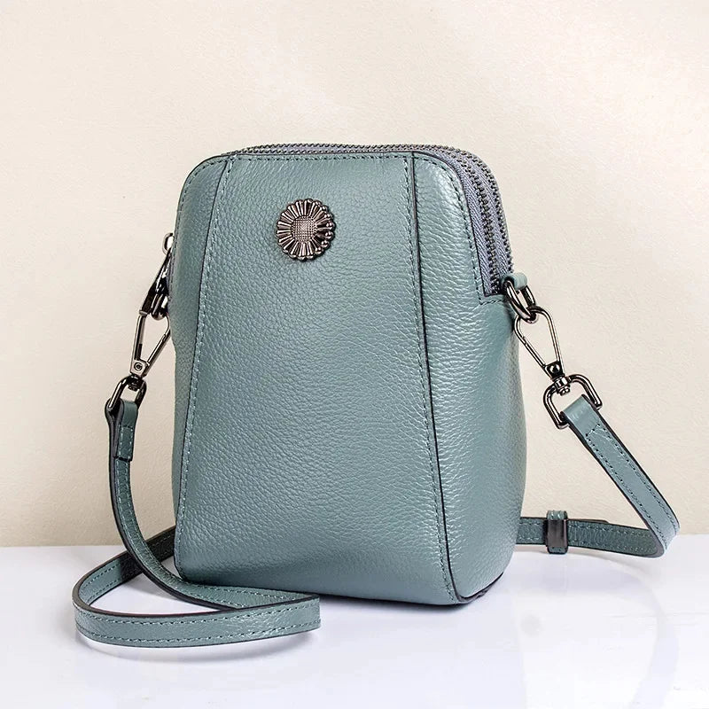 Designer Leather Small Crossbody Bags for Women Double Zipper Cell Phone Purses Ladies Travel Shopping Shoulder Satchel Handbags
