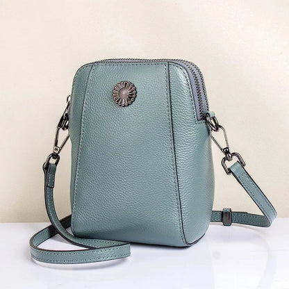 Designer Leather Small Crossbody Bags for Women Double Zipper Cell Phone Purses Ladies Travel Shopping Shoulder Satchel Handbags