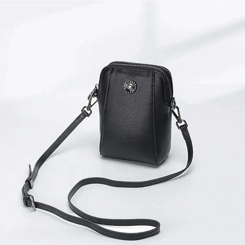 Designer Leather Small Crossbody Bags for Women Double Zipper Cell Phone Purses Ladies Travel Shopping Shoulder Satchel Handbags