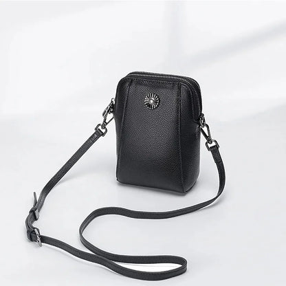 Designer Leather Small Crossbody Bags for Women Double Zipper Cell Phone Purses Ladies Travel Shopping Shoulder Satchel Handbags