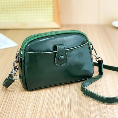 Designer Oil wax Cowhide 3 Layer Small Phone Coin Bag Luxury Genuine Leather Women's Shoulder Messenger Bag 2023 Female Handbags