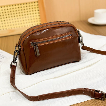Designer Oil wax Cowhide 3 Layer Small Phone Coin Bag Luxury Genuine Leather Women's Shoulder Messenger Bag 2023 Female Handbags