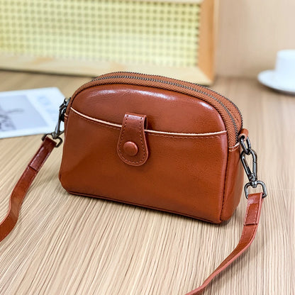 Designer Oil wax Cowhide 3 Layer Small Phone Coin Bag Luxury Genuine Leather Women's Shoulder Messenger Bag 2023 Female Handbags