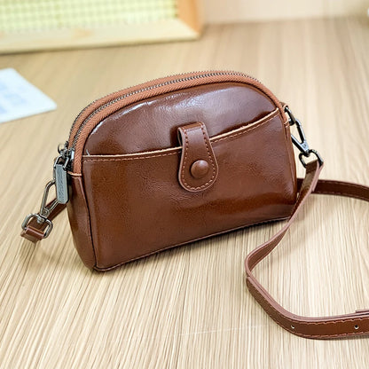 Designer Oil wax Cowhide 3 Layer Small Phone Coin Bag Luxury Genuine Leather Women's Shoulder Messenger Bag 2023 Female Handbags