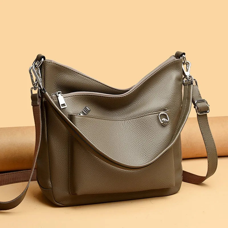 Designer Solid Genuine Leather 3 Layers Large Capacity Women Shoulder Crossbody Bags Luxury Handbags Women's bag Female Tote Sac