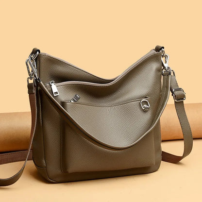 Designer Solid Genuine Leather 3 Layers Large Capacity Women Shoulder Crossbody Bags Luxury Handbags Women's bag Female Tote Sac