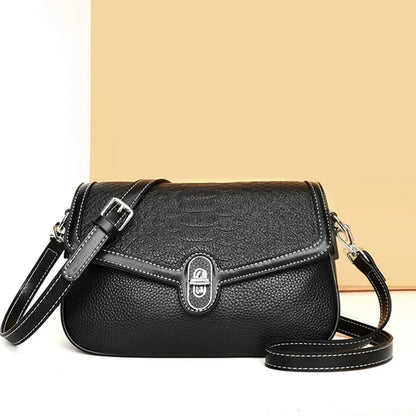 Designer Solid Genuine Leather Shoulder Crossbody Bag for Women 2023 Cow Leather Solid Female Messenger Tote Sac Luxury Handbags
