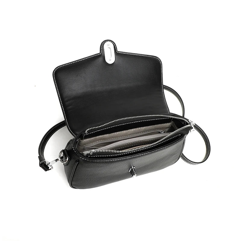 Designer Solid Genuine Leather Shoulder Crossbody Bag for Women 2023 Cow Leather Solid Female Messenger Tote Sac Luxury Handbags