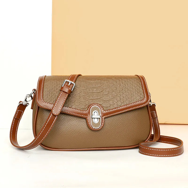 Designer Solid Genuine Leather Shoulder Crossbody Bag for Women 2023 Cow Leather Solid Female Messenger Tote Sac Luxury Handbags