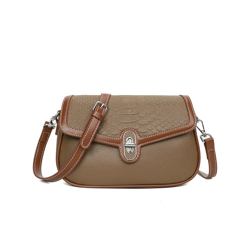 Designer Solid Genuine Leather Shoulder Crossbody Bag for Women 2023 Cow Leather Solid Female Messenger Tote Sac Luxury Handbags