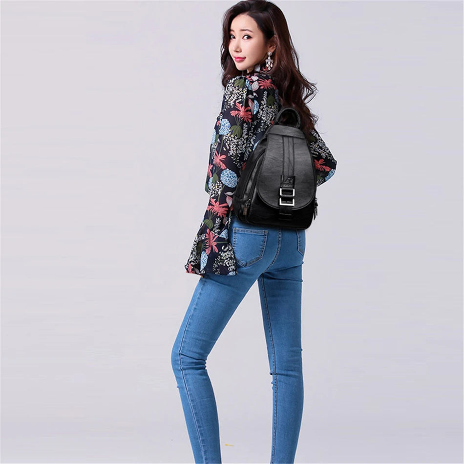 Designer Women Soft Leather Backpack Purse Female Shoulder Bag Travel Ladies Bagpack Mochilas School Bags For Teenage Girls