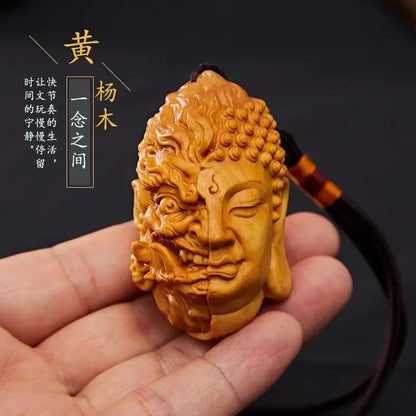 Devil Satan Buddha Deity Head Carved Solid Wood Man Gift  Carved Statue Yellow Origin Wooden Statue