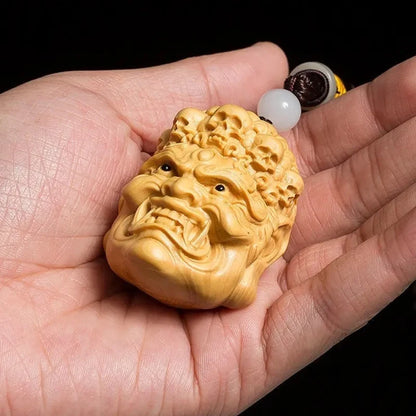 Devil Satan Buddha Deity Head Carved Solid Wood Man Gift  Carved Statue Yellow Origin Wooden Statue