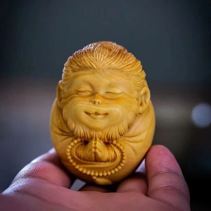 Devil Satan Buddha Deity Head Carved Solid Wood Man Gift  Carved Statue Yellow Origin Wooden Statue