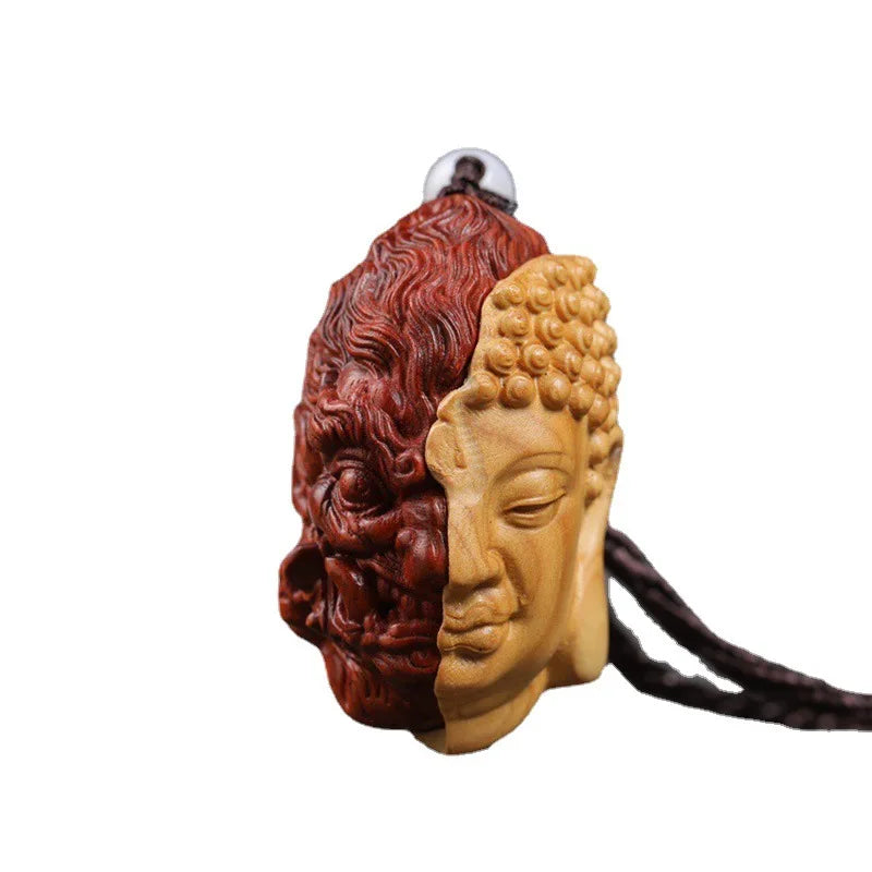 Devil Satan Buddha Deity Head Carved Solid Wood Man Gift  Carved Statue Yellow Origin Wooden Statue