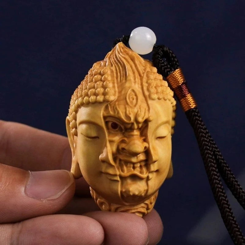 Devil Satan Buddha Deity Head Carved Solid Wood Man Gift  Carved Statue Yellow Origin Wooden Statue