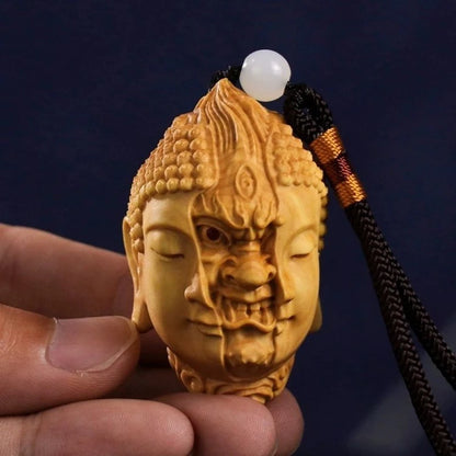 Devil Satan Buddha Deity Head Carved Solid Wood Man Gift  Carved Statue Yellow Origin Wooden Statue