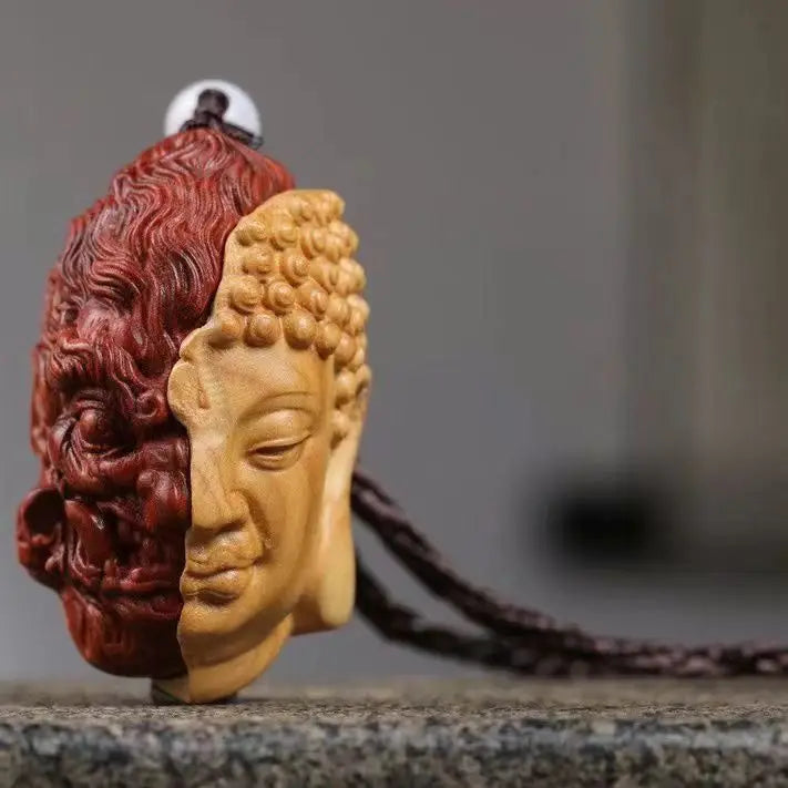 Devil Satan Buddha Deity Head Carved Solid Wood Man Gift  Carved Statue Yellow Origin Wooden Statue