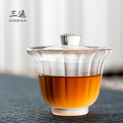 Dewaxing Colored Glaze Gaiwan Diamond Flower Shape Glass Tea Brewing Bowl Teacup Large Kung Fu Tea Set