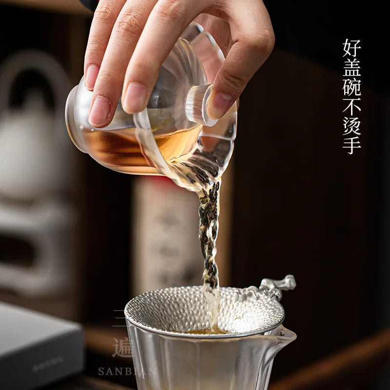 Dewaxing Colored Glaze Gaiwan Diamond Flower Shape Glass Tea Brewing Bowl Teacup Large Kung Fu Tea Set