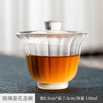 Dewaxing Colored Glaze Gaiwan Diamond Flower Shape Glass Tea Brewing Bowl Teacup Large Kung Fu Tea Set