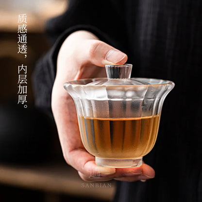 Dewaxing Colored Glaze Gaiwan Diamond Flower Shape Glass Tea Brewing Bowl Teacup Large Kung Fu Tea Set