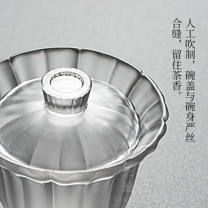 Dewaxing Colored Glaze Gaiwan Diamond Flower Shape Glass Tea Brewing Bowl Teacup Large Kung Fu Tea Set