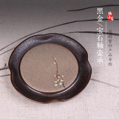 Deyuanchang Purple Clay Pot Mat Tea Pot Base Japanese Dry Pour Tea Tray Tea Table Ceramic Saucer Kung Fu Tea Utensils Pot Tray