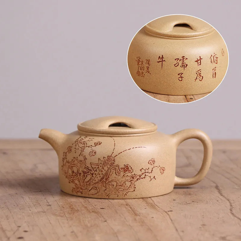 Deyuanchang Yixing Purple Clay Pot Handmade Benshan Green Mud Cow Cover Lotus Pot Senior Engineer Wu Shujuan Half-Handmade