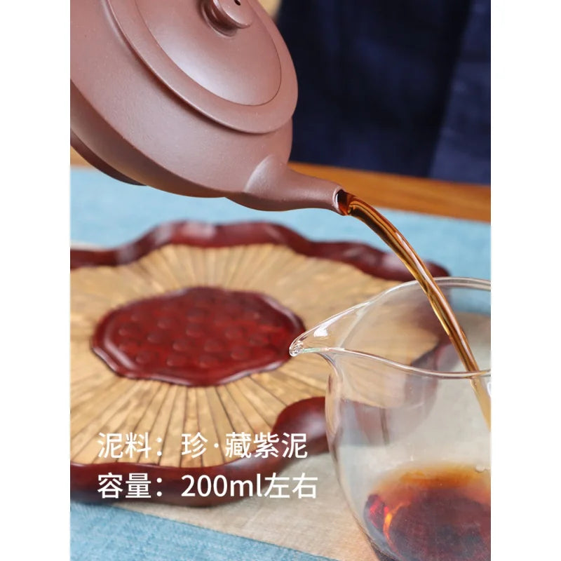 Deyuanchang Yixing Purple Clay Pot Handmade Jane·Tibetan Purple Clay Han Yun Aid Xu Quanmin Semi-Hand Flat Mesh
