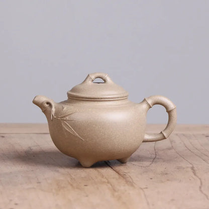 Deyuanchang Yixing Purple Clay Pot Handmade Raw Ore Green Section Three-Legged Bamboo Dinggao Gong Wu Shujuan Semi-Handmade